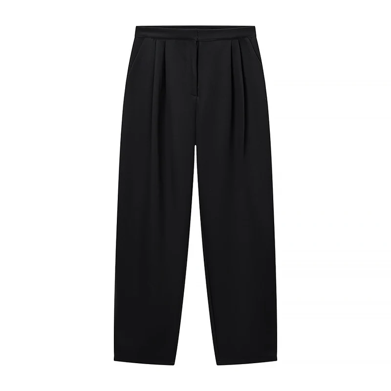 Damen Zweiteiliges Ensemble mit taillierter Kurzjacke im Mandarinstil und hochtaillierter Plisseehose Nord Taschen