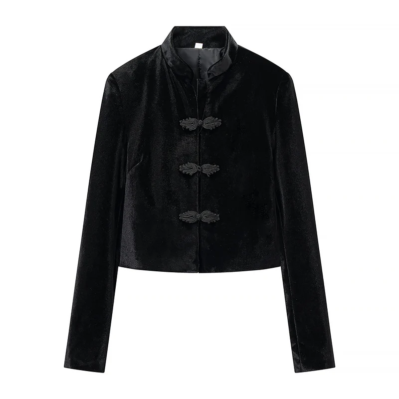 Damen Zweiteiliges Ensemble mit taillierter Kurzjacke im Mandarinstil und hochtaillierter Plisseehose Nord Taschen