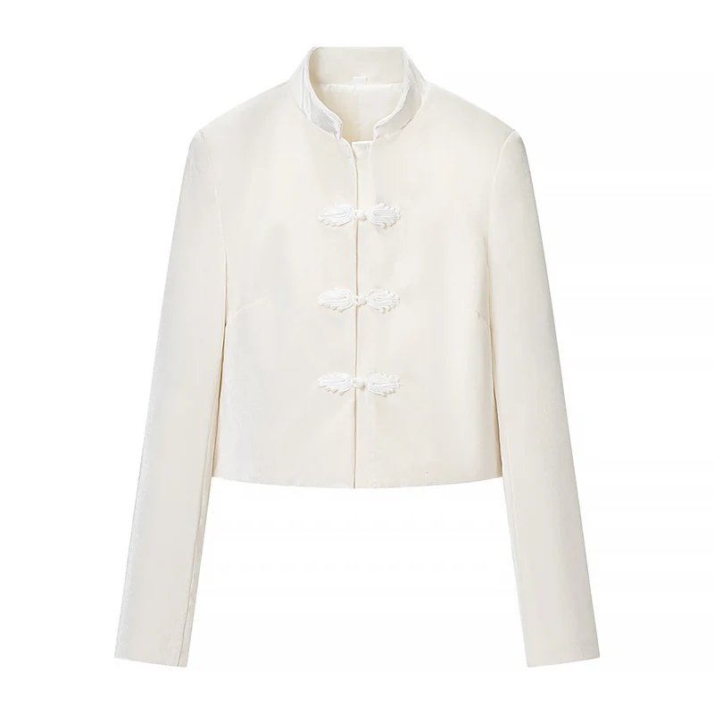 Damen Zweiteiliges Ensemble mit taillierter Kurzjacke im Mandarinstil und hochtaillierter Plisseehose Nord Taschen