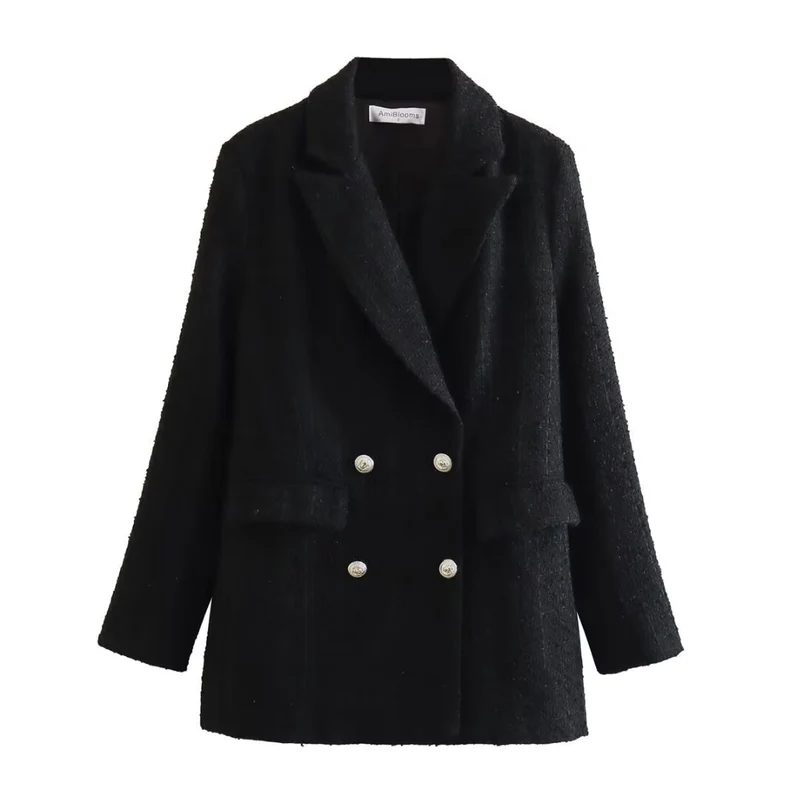 Damen Doppelreihiger Bouclé‑Tweed‑Blazer mit Schalkragen und Pattentaschen Nord Taschen