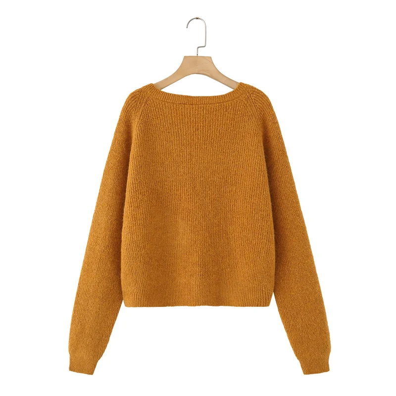 Damen Grobgestrickter Pullover mit U-Boot-Ausschnitt und Cropped-Schnitt Nord Taschen