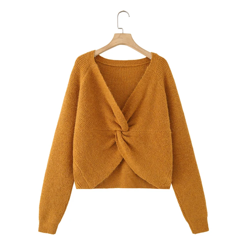Damen Grobgestrickter Pullover mit U-Boot-Ausschnitt und Cropped-Schnitt Nord Taschen