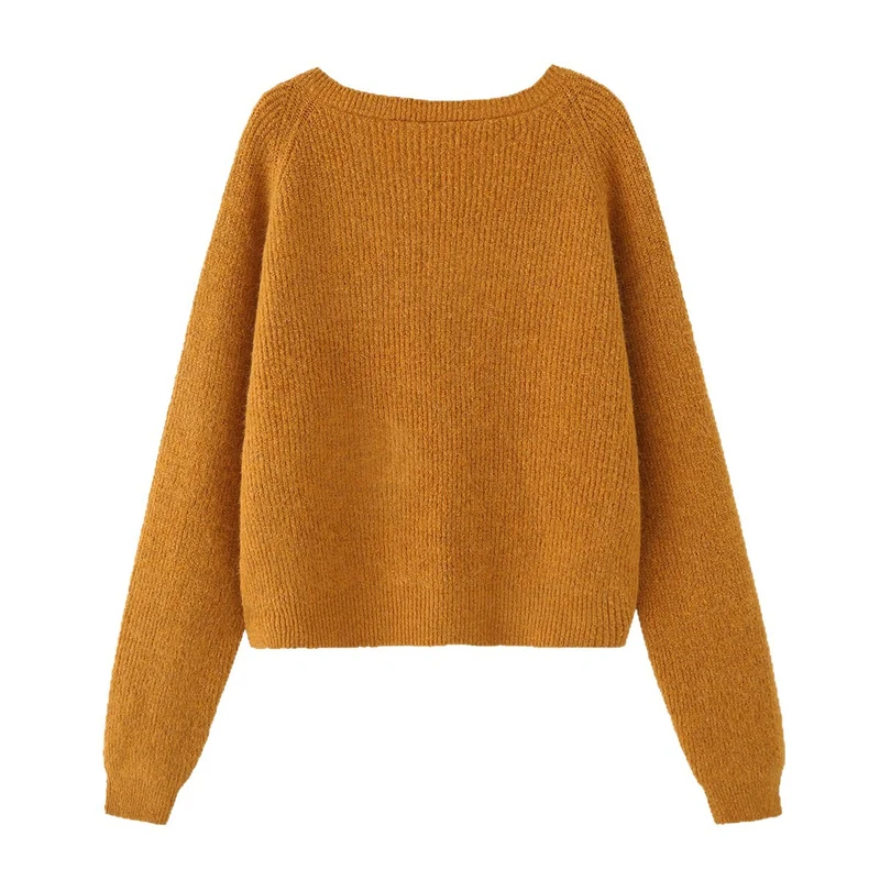 Damen Grobgestrickter Pullover mit U-Boot-Ausschnitt und Cropped-Schnitt Nord Taschen