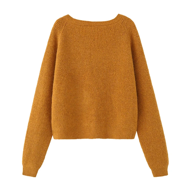 Damen Grobgestrickter Pullover mit U-Boot-Ausschnitt und Cropped-Schnitt Nord Taschen