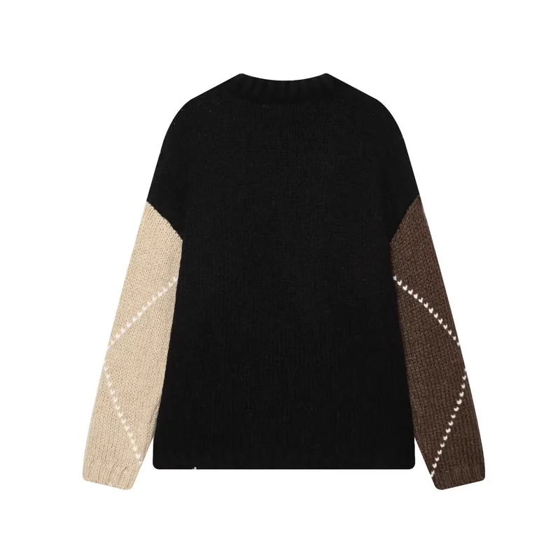Damen Grobgestrickter Argyle-Pullover mit Oversize-Schnitt und Rippkragen Nord Taschen