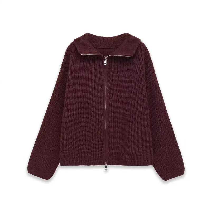 Damen Grobgestrickte Zip‑Strickjacke mit Stehkragen und Oversize‑Silhouette Nord Taschen