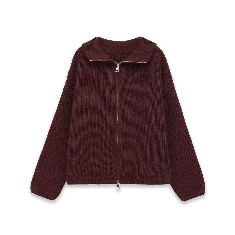 Damen Grobgestrickte Zip‑Strickjacke mit Stehkragen und Oversize‑Silhouette Nord Taschen