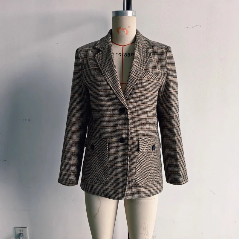 Damen Glencheck-Blazer mit Reverskragen, Pattentaschen und taillierter Silhouette Nord Taschen