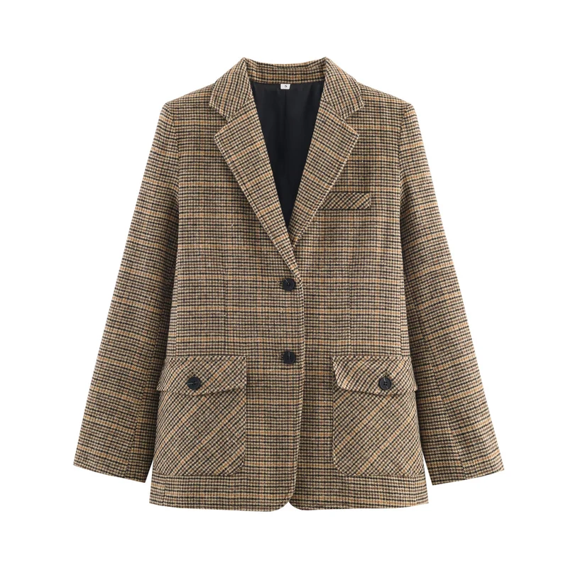 Damen Glencheck-Blazer mit Reverskragen, Pattentaschen und taillierter Silhouette Nord Taschen