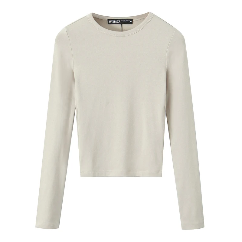 Damen Gestreiftes Cropped-Langarmshirt mit Rundhalsausschnitt Nord Taschen