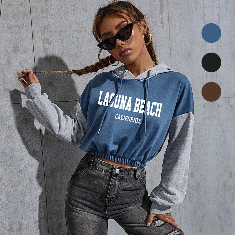 Damen Cropped Hoodie mit Kontrastärmeln, elastischem Saum und schmelzendem Smiley-Print Nord Taschen