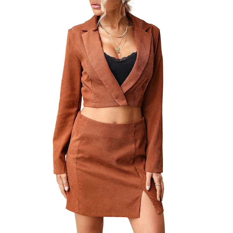 Damen Cropped-Blazer-Set mit tailliertem Kurzblazer und High‑Waist Minirock Nord Taschen