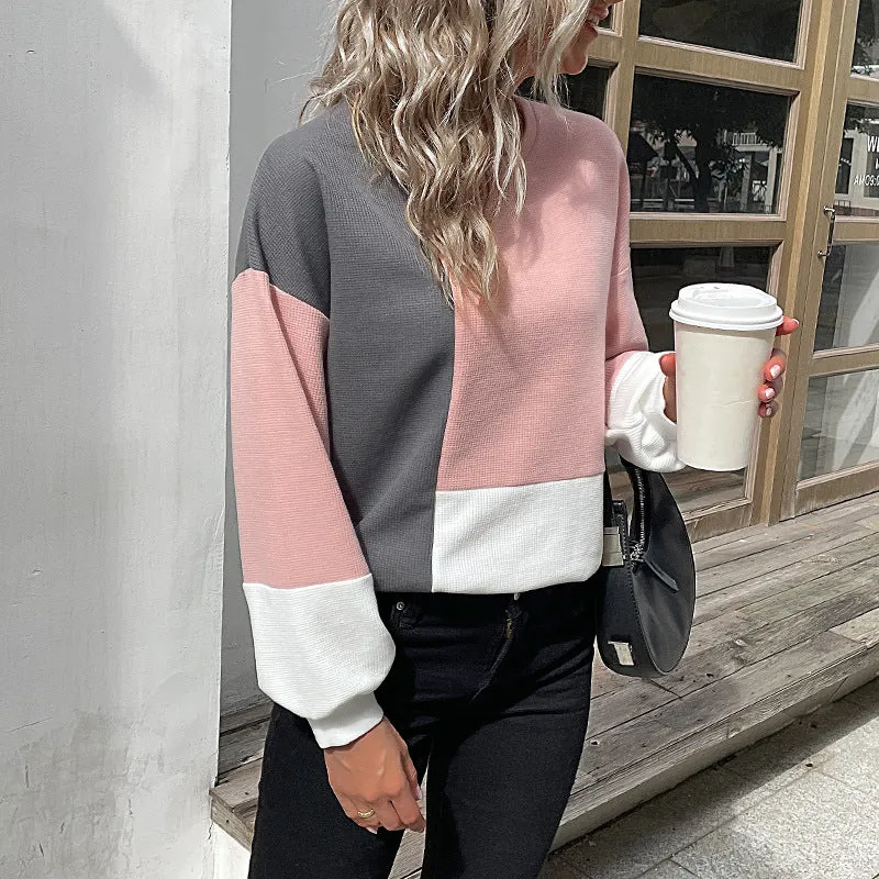 Damen Colorblock-Waffelstrick-Sweatshirt mit Rundhals und lässiger Passform Nord Taschen