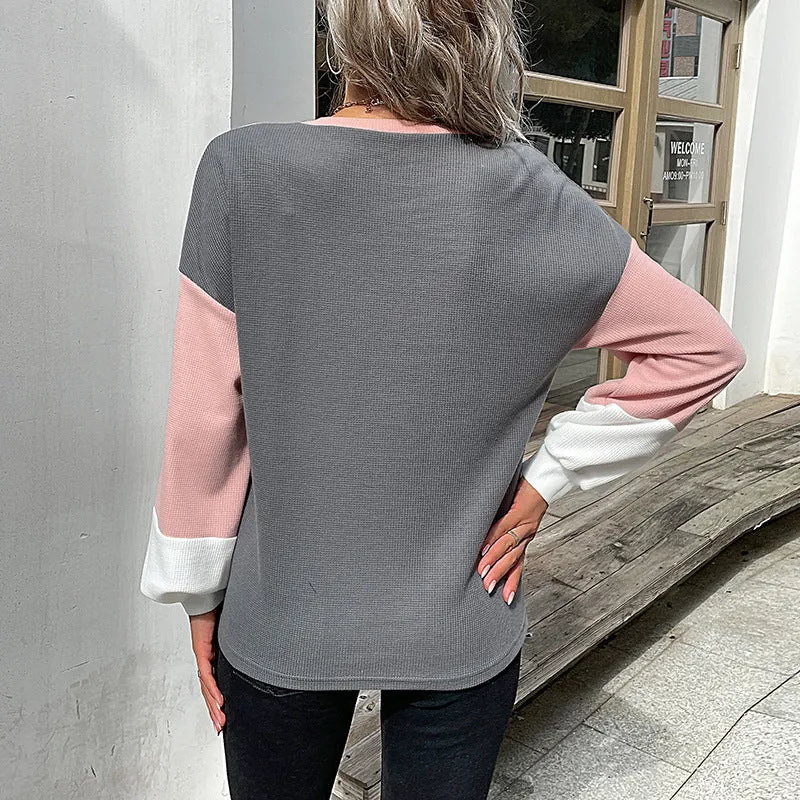 Damen Colorblock-Waffelstrick-Sweatshirt mit Rundhals und lässiger Passform Nord Taschen