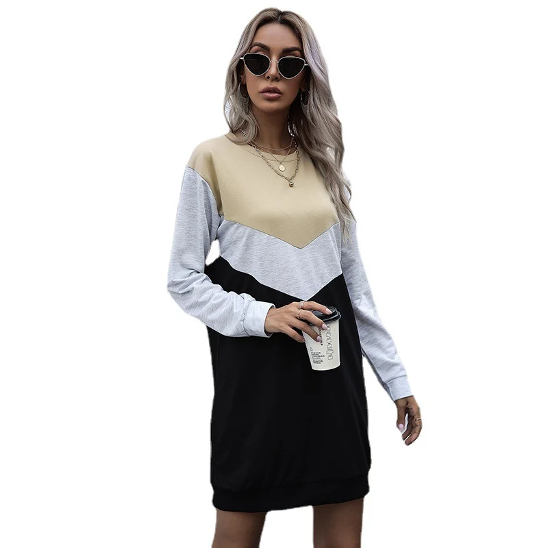 Damen Colorblock-Sweatshirtkleid mit V‑Einsatz, Langarm und legerem Saum Nord Taschen