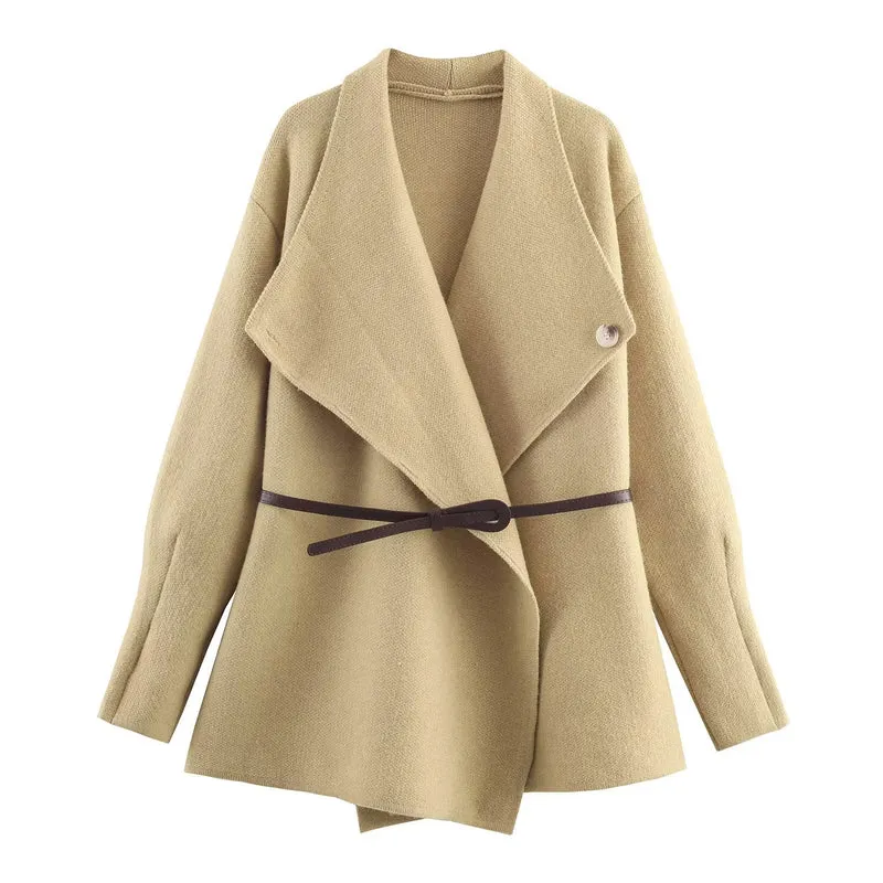 Damen Wickel-Mantel mit Oversize-Schalkragen und Taillengürtel Nord Taschen