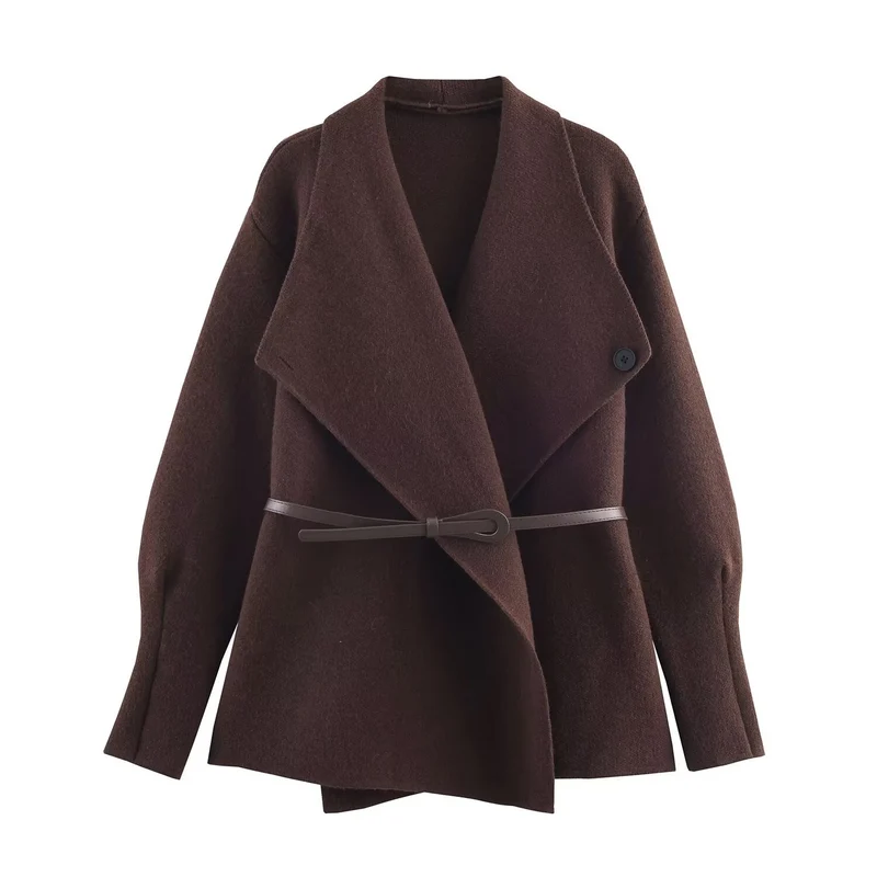 Damen Wickel-Mantel mit Oversize-Schalkragen und Taillengürtel Nord Taschen