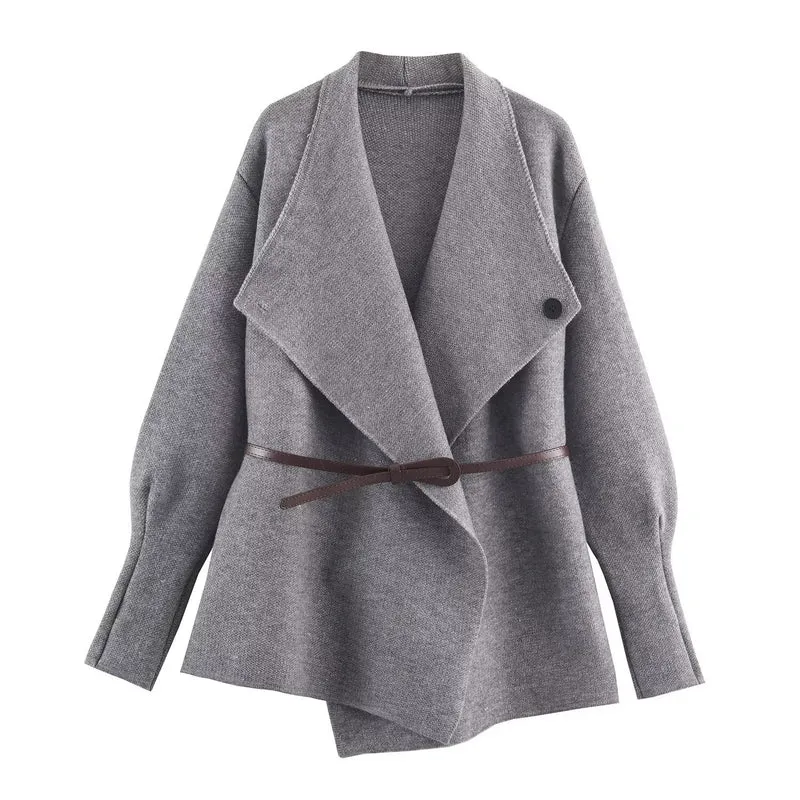 Damen Wickel-Mantel mit Oversize-Schalkragen und Taillengürtel Nord Taschen