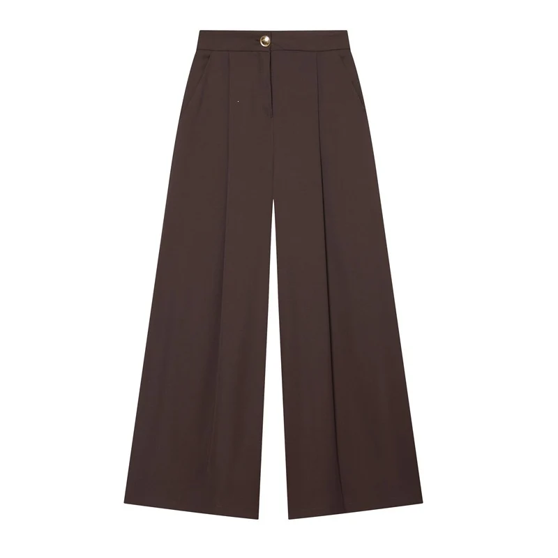 Damen Weitgeschnittene Palazzo-Hose mit hoher Taille und Bügelfalte Nord Taschen