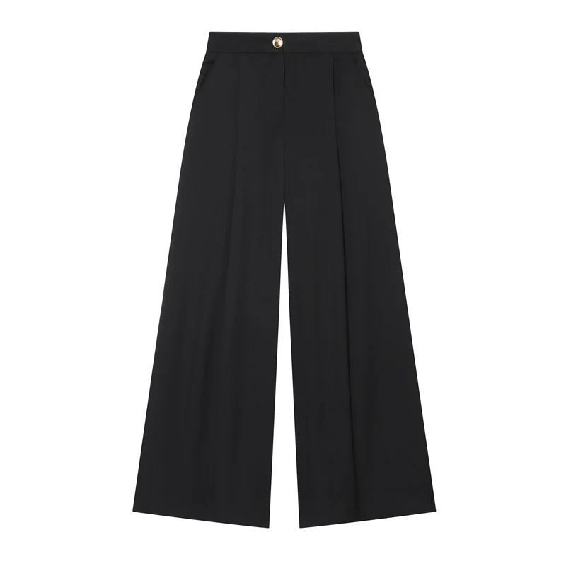 Damen Weitgeschnittene Palazzo-Hose mit hoher Taille und Bügelfalte Nord Taschen