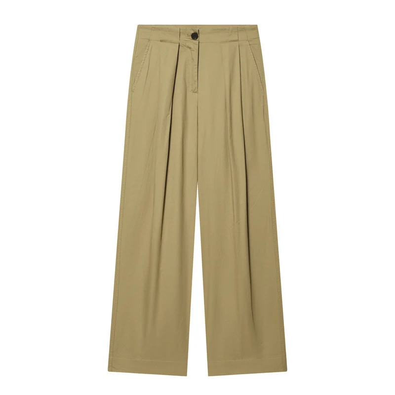 Damen Weite Plissee-Hose mit hoher Taille und markanten Vorderfalten Nord Taschen