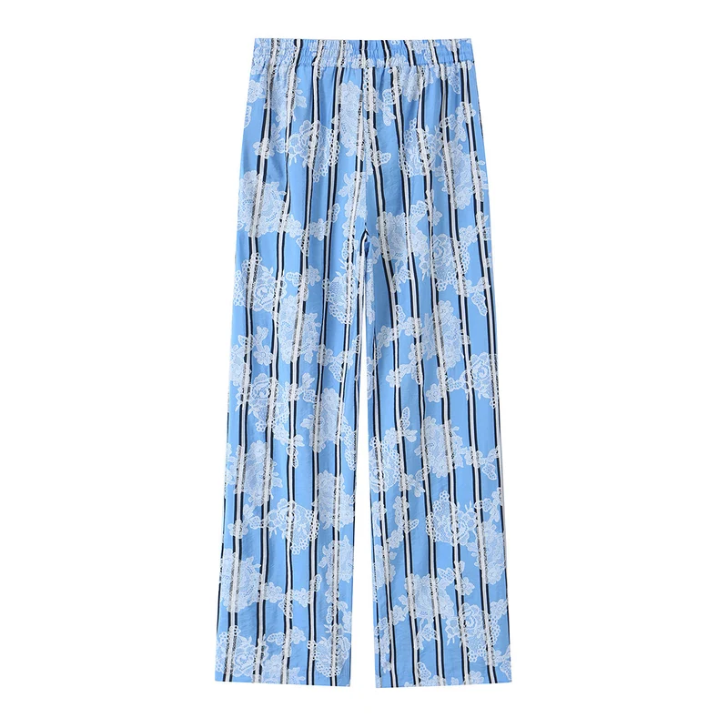 Damen weite Palazzohose mit elastischem Kordelbund und floraler Spitze‑Optik Nord Taschen