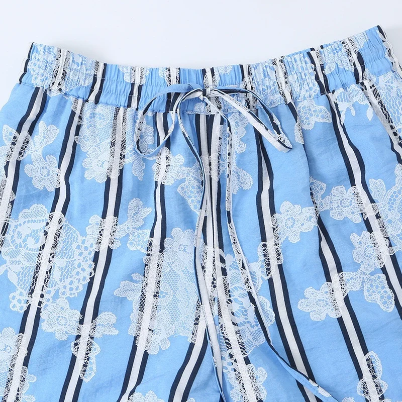 Damen weite Palazzohose mit elastischem Kordelbund und floraler Spitze‑Optik Nord Taschen