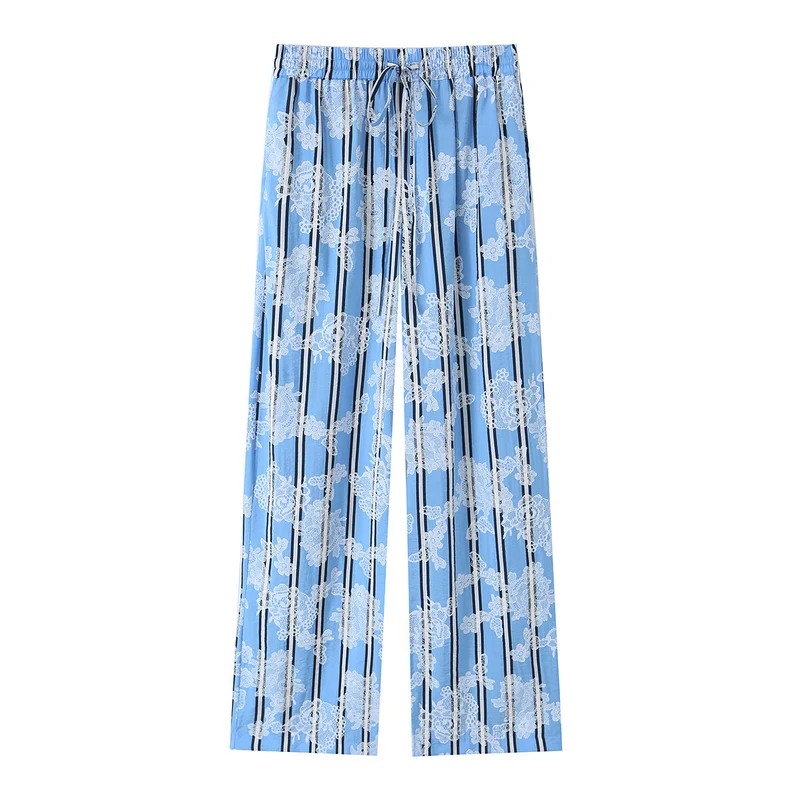 Damen weite Palazzohose mit elastischem Kordelbund und floraler Spitze‑Optik Nord Taschen