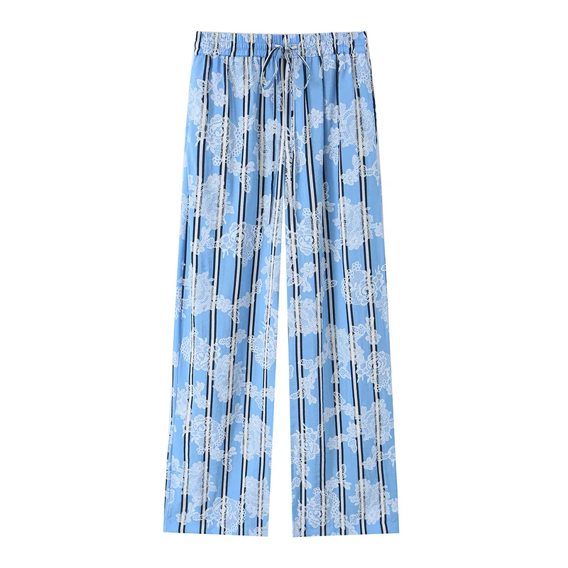 Damen weite Palazzohose mit elastischem Kordelbund und floraler Spitze‑Optik Nord Taschen