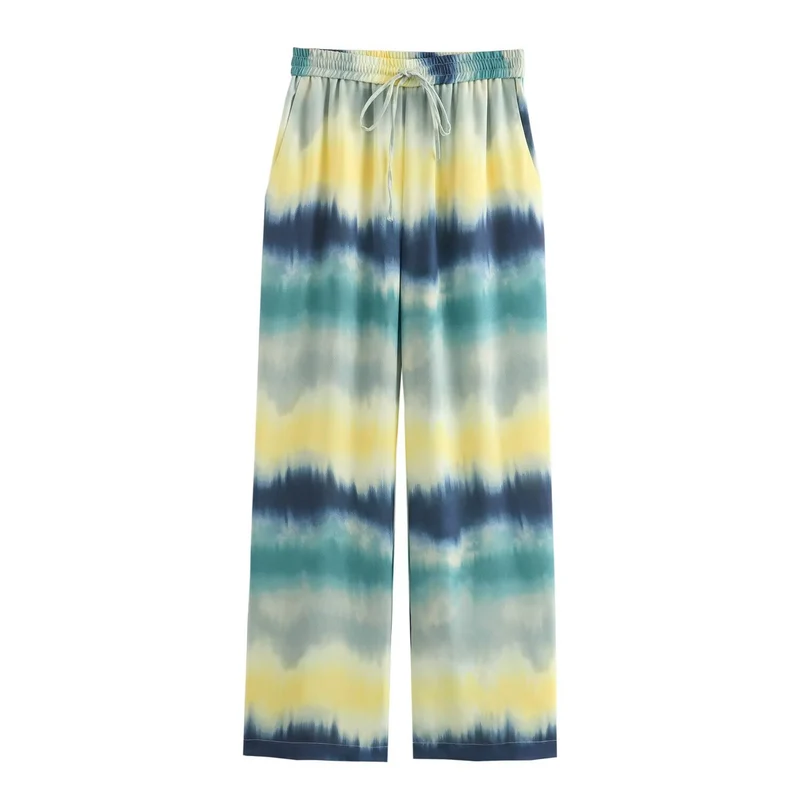 Damen Weite Palazzo-Loungehose mit Elastikbund, Tunnelzug und Aquarell‑Print Nord Taschen