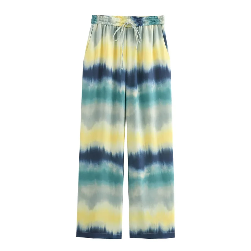 Damen Weite Palazzo-Loungehose mit Elastikbund, Tunnelzug und Aquarell‑Print Nord Taschen