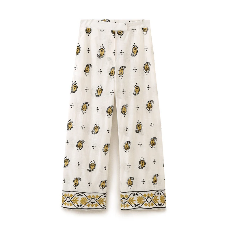 Damen weite Palazzo-Hose mit Paisley-Print und dekorativem Bordürensaum Nord Taschen