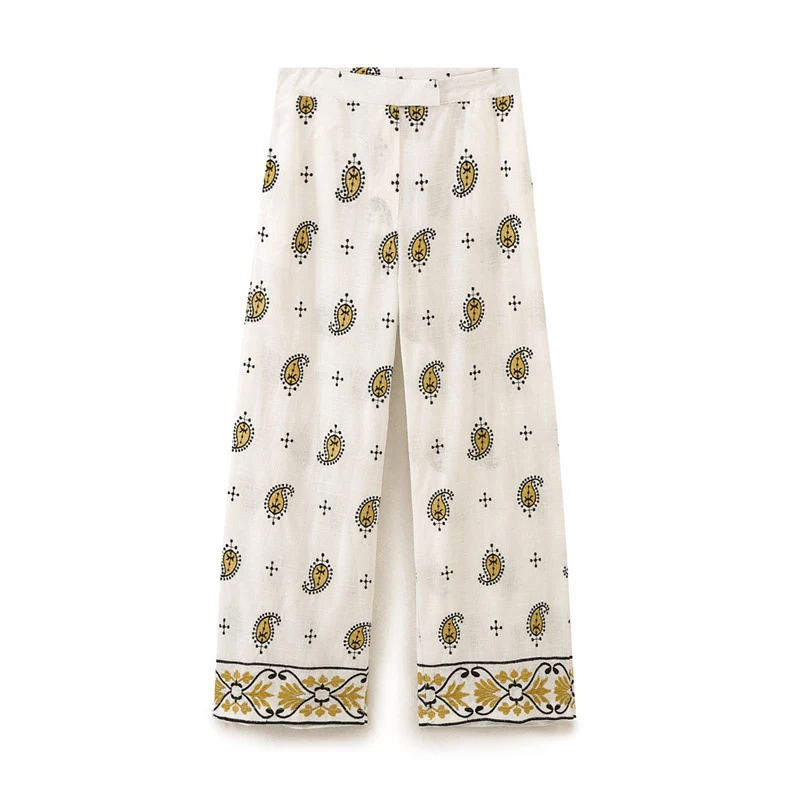 Damen weite Palazzo-Hose mit Paisley-Print und dekorativem Bordürensaum Nord Taschen