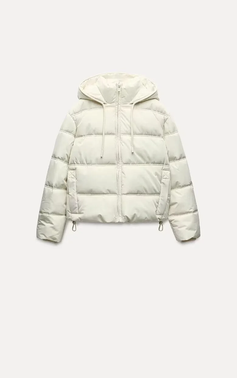 Damen Cropped-Steppjacke mit hoher Kapuze, Tunnelzug und Rippbündchen Nord Taschen