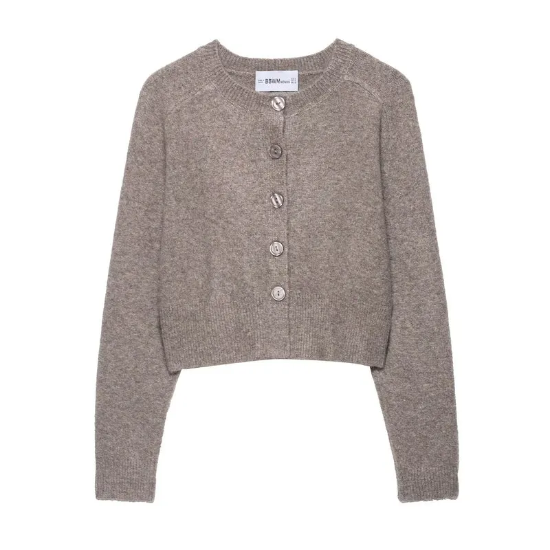 Damen Cropped-Raglan-Strickjacke mit Perlmuttknöpfen und breitem Rippenbund Nord Taschen