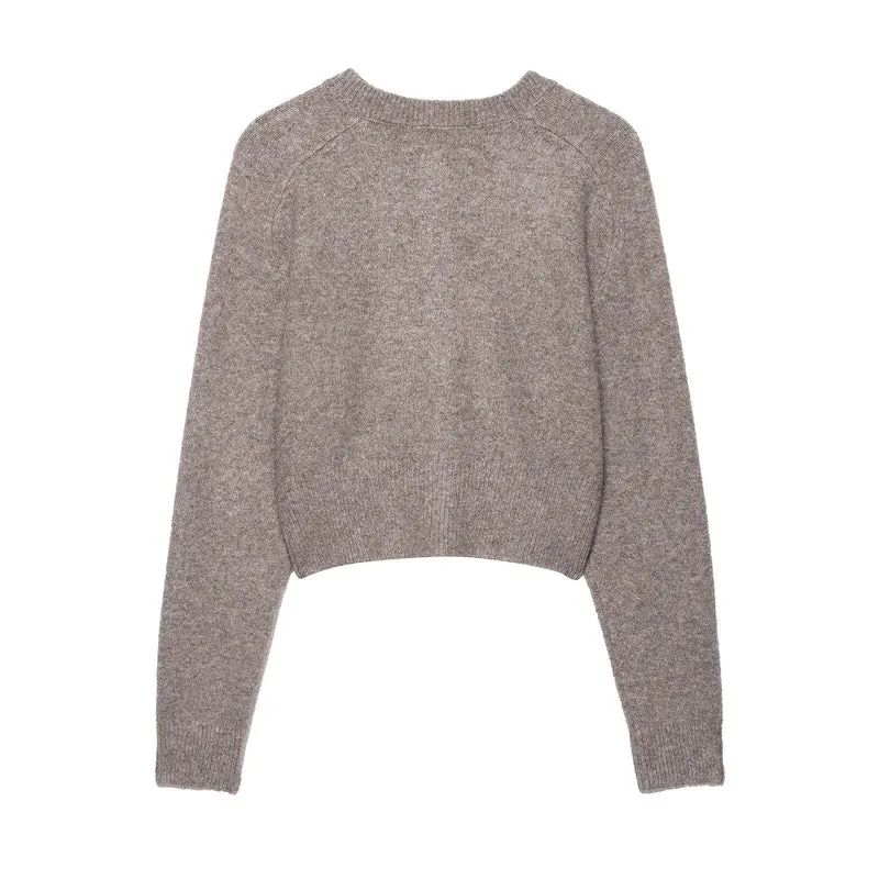 Damen Cropped-Raglan-Strickjacke mit Perlmuttknöpfen und breitem Rippenbund Nord Taschen