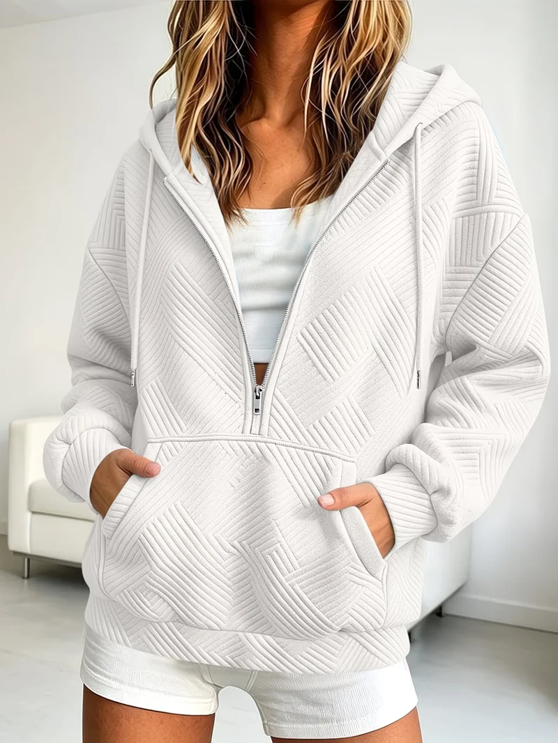 Damen Gequilteter Half-Zip Kapuzenpullover mit geometrischer Steppstruktur Nord Taschen