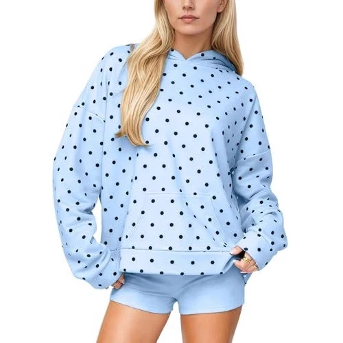 Damen Gepunkteter Oversize-Kapuzenpullover mit Kängurutasche Nord Taschen