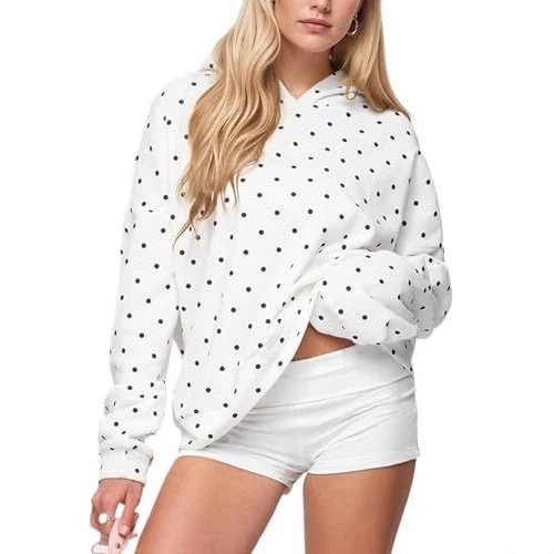 Damen Gepunkteter Oversize-Kapuzenpullover mit Kängurutasche Nord Taschen