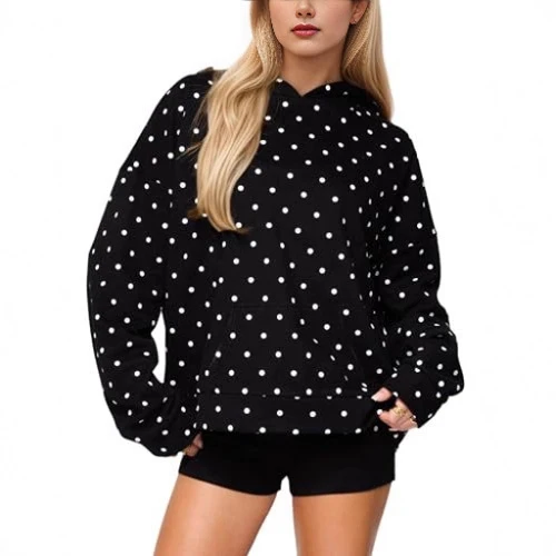 Damen Gepunkteter Oversize-Kapuzenpullover mit Kängurutasche Nord Taschen