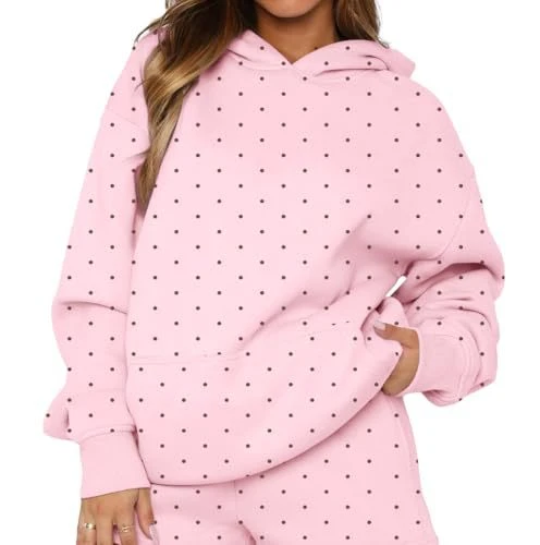 Damen Gepunkteter Oversize-Kapuzenpullover mit Kängurutasche Nord Taschen