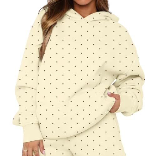 Damen Gepunkteter Oversize-Kapuzenpullover mit Kängurutasche Nord Taschen