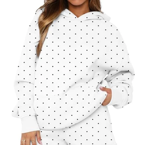Damen Gepunkteter Oversize-Kapuzenpullover mit Kängurutasche Nord Taschen