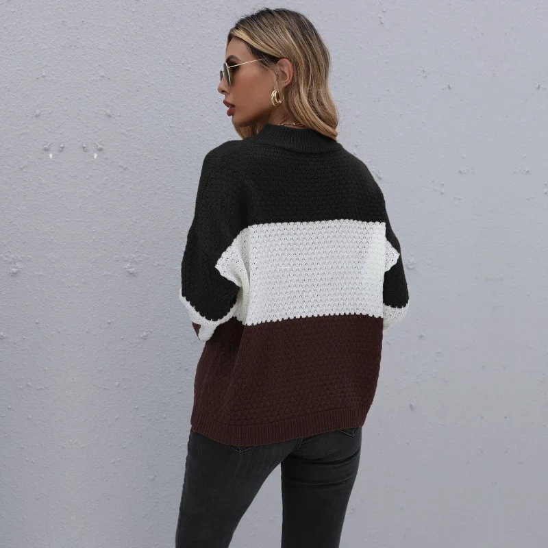Damen Colorblock-Strickpullover mit grobem Strukturstrick und überschnittener Schulter Nord Taschen