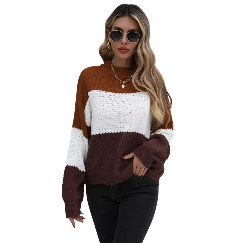 Damen Colorblock-Strickpullover mit grobem Strukturstrick und überschnittener Schulter Nord Taschen