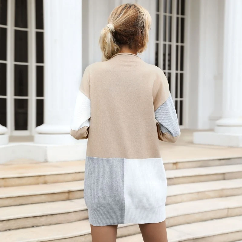 Damen Colorblock-Strickkleid im Minilook mit kastiger Silhouette und gerippten Einsätzen Nord Taschen