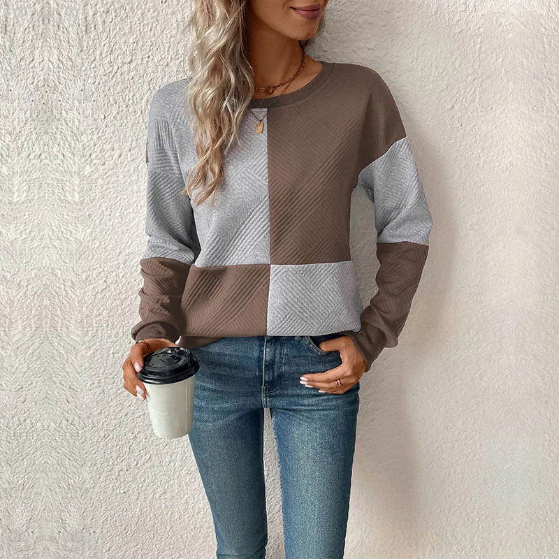 Damen Colorblock-Pullover mit Strukturstrick und Rundhalsausschnitt Nord Taschen