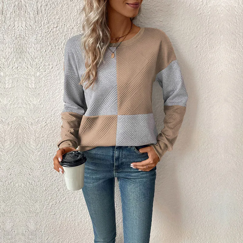 Damen Colorblock-Pullover mit Strukturstrick und Rundhalsausschnitt Nord Taschen