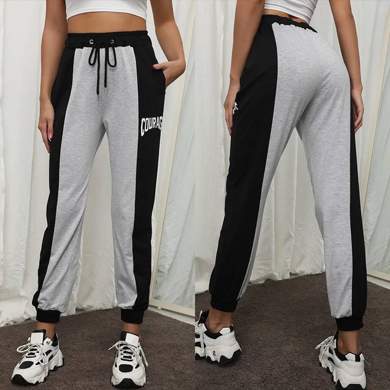Damen Colorblock-Jogginghose mit hohem Bund Tunnelzug und kontrastierenden Seitenstreifen Nord Taschen