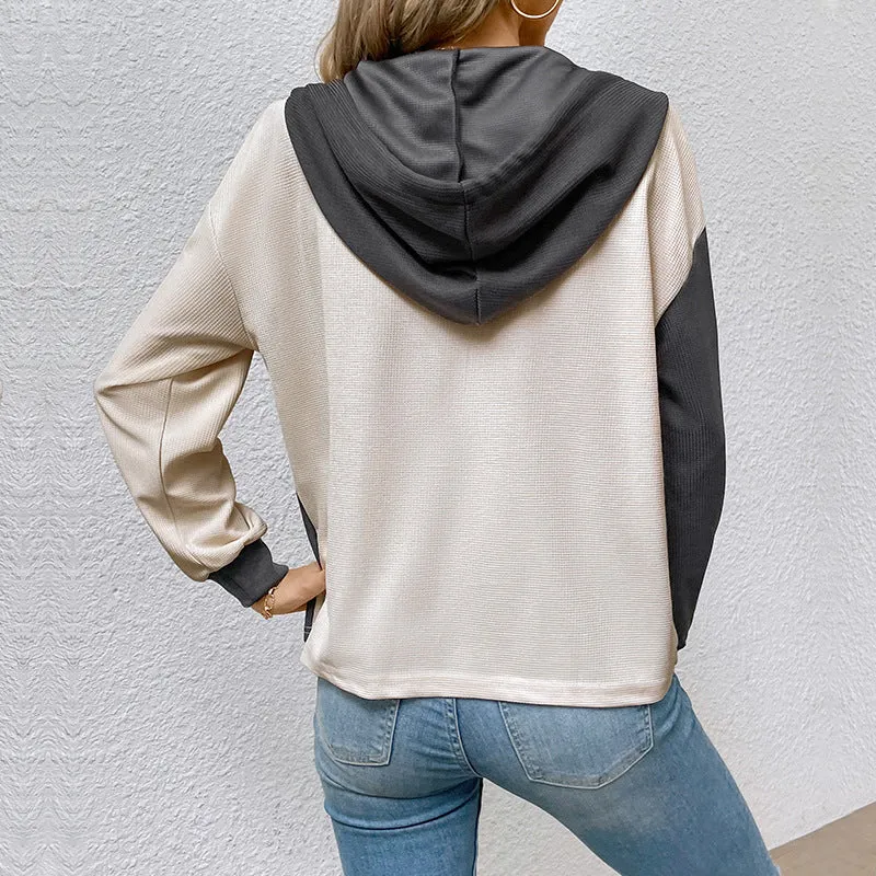 Damen Colorblock-Hoodie mit Waffelstruktur, Knopfleiste und Brusttasche Nord Taschen